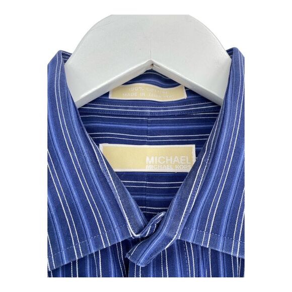 Michael Kors Checked Blue Dress Spread Collar‎ Mens Button Up Shirt L 16 32/33 - Picture 3 of 14